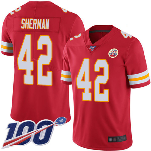 Men Kansas City Chiefs 42 Sherman Anthony Red Team Color Vapor Untouchable Limited Player 100th Season Nike NFL Jersey